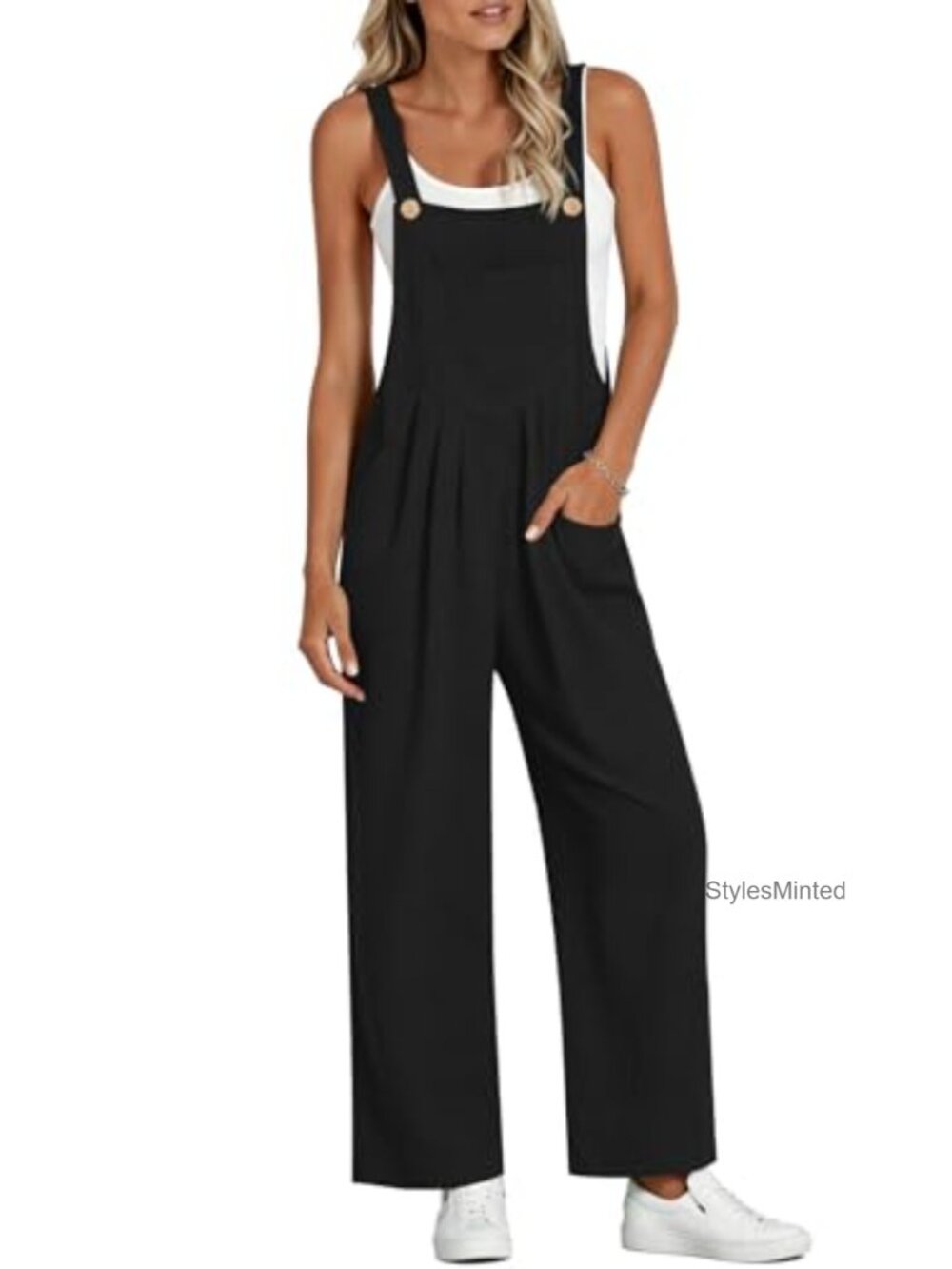 Women's Sleeveless Jumpsuit Adjustable Straps Pockets 100% Polyester Loose